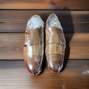 Taft Lucca Double Monk Strap Woven Dress Shoe, Leather Upper, Brown, Sz-42 -9.5